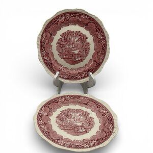Mason Pink Vista Pink/Red Transferware VTG 10.5 Dinner Plate Collectible (2)